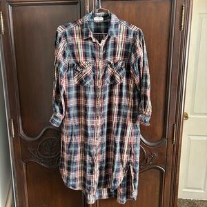 Natural Life Womens Cooper Flannel Shirt Dress Plaid Cotton Medium